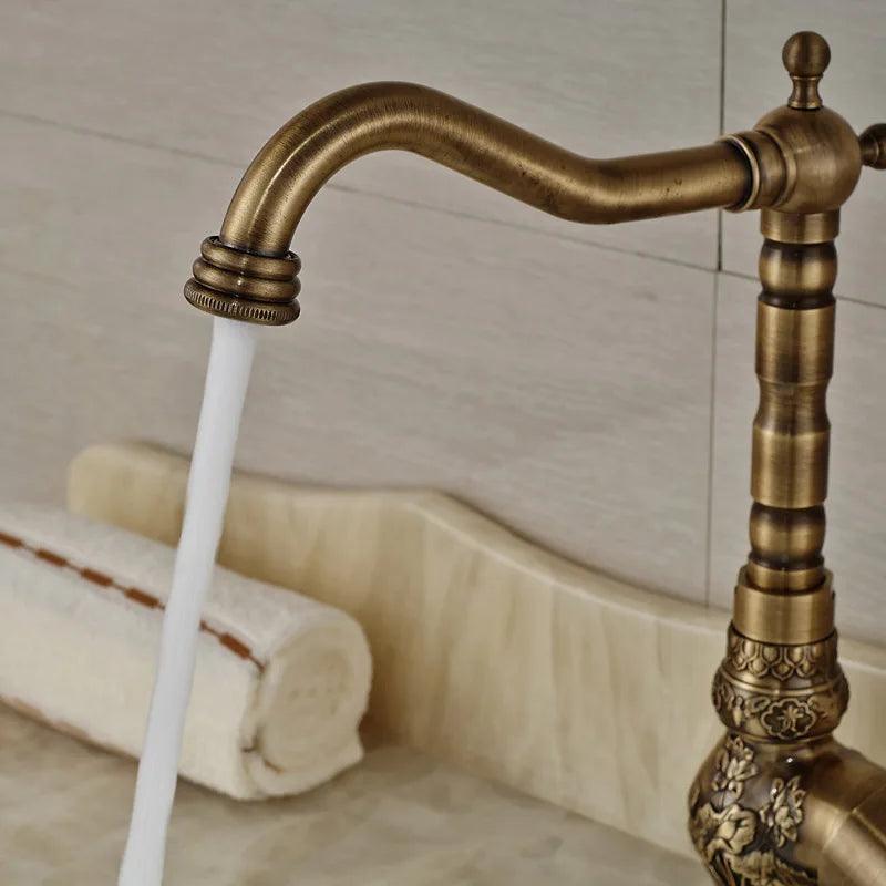 Home Decoration Bathroom Sink Mixer Faucet Crane Single Handle Water Tap Brass Antique Faucet Hot and Cold Water - Twinsupliers