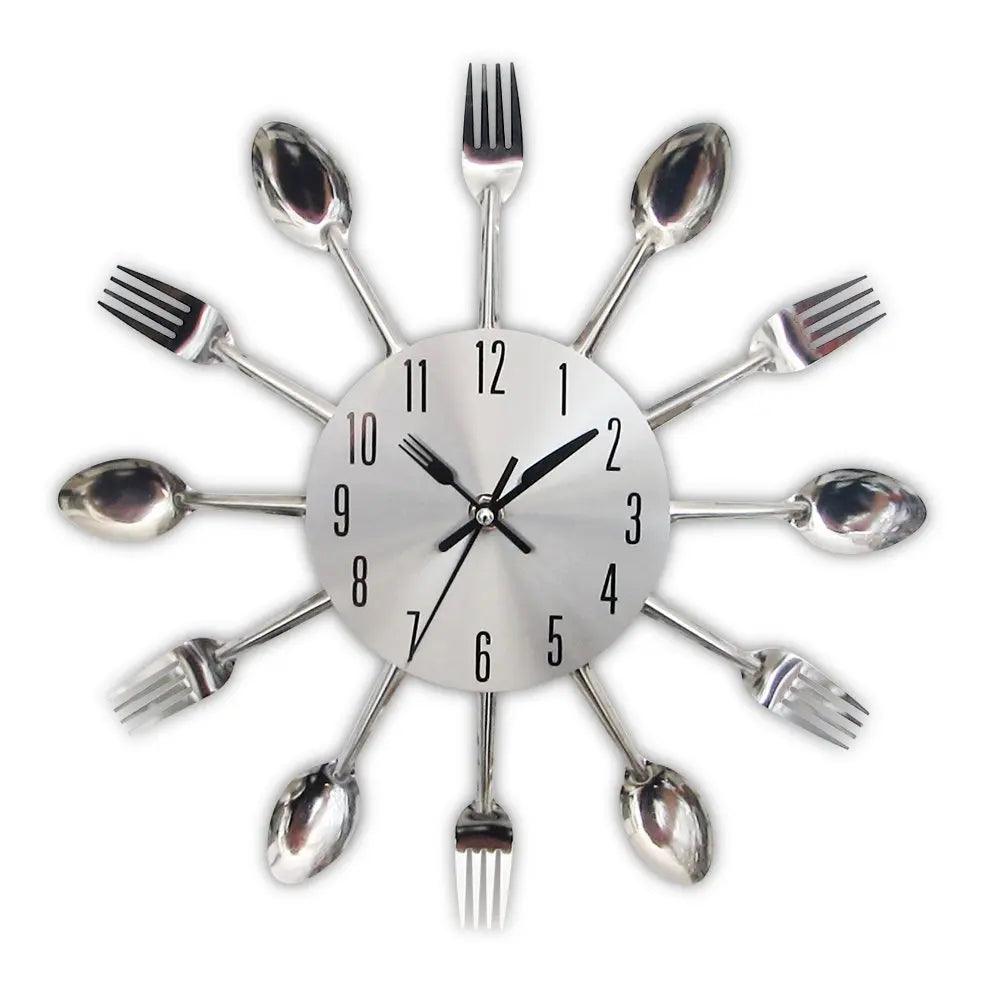 Hot Sale Metal Kitchen Wall Clock Creative Quartz Wall Art Cutlery Mounted Clocks Modern Design Home Decorative Horloge Murale - Twin suppliers 