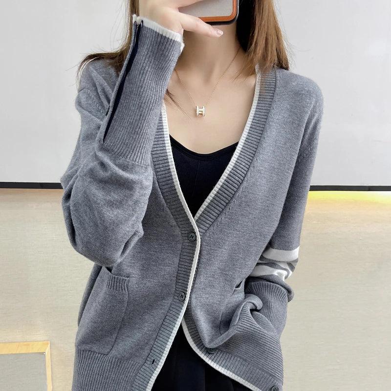 Hot selling long sleeved spring and autumn cashmere women's sweater TB style new women's loose knit cardigan Fashion Top - Twinsupliers