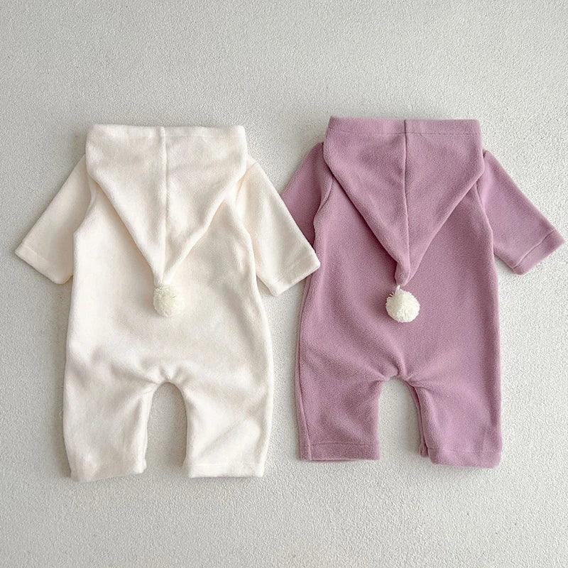 Infant Baby Girls Jumpsuit Long Sleeved Solid Color Hooded Toddler Baby Girl Romper Autumn Spring Baby Girl Clothing - Twin suppliers 