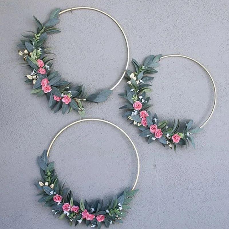 Iron Ring Peony Flower Deco Garland Wedding Decoration Wreath Catcher-Dream Flower Hoop Golden Circle Round Decor - Twinsupliers