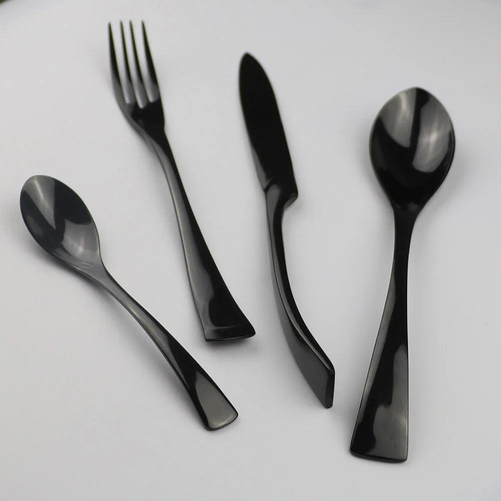 JANKNG 4Pcs/Lot Black Stainless Steel Dinnerware Polishing Cutlery Set Kitchen Tableware Fork Steak Knife TeaSpoon Dinner Set - Twin suppliers 