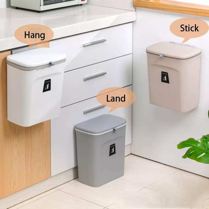 JYPS 7/9L Hanging Trash Can For Kitchen Large Capacity Kitchen Recycling Garbage basket Bathroom Wall Mounted Trash Bin with lid - Twin suppliers 