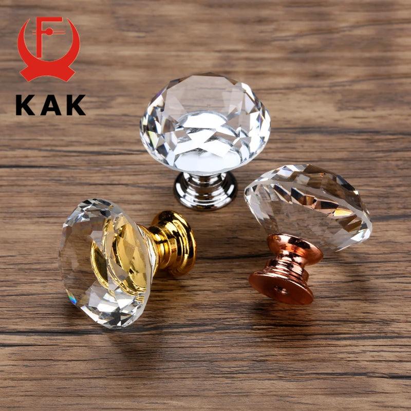 KAK 20-40mm Diamond Shape Design Crystal Glass Knobs Cupboard Drawer Pull Kitchen Cabinet Door Wardrobe Handles Hardware - Twinsupliers