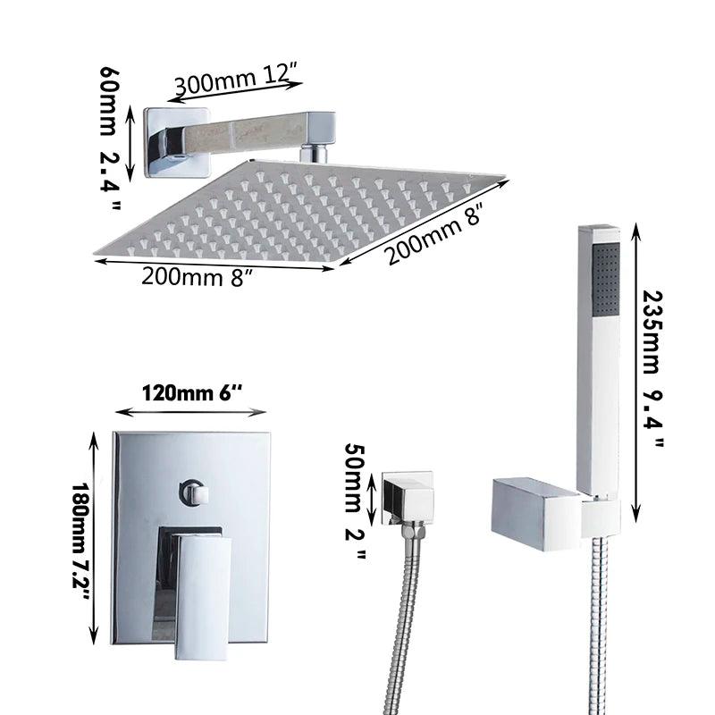 KEMAIDI Bathroom Wall Mounted Shower Faucet Set 8" Rain Shower Head Chrome Shower Rainfall Shower Systerm Bathtub Mixer - Twinsupliers