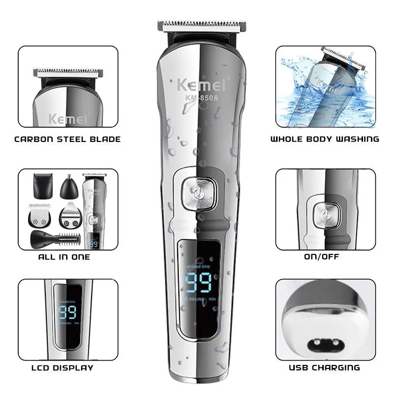 Kemei Professional Hair Trimmer Waterproof 6 in 1 Hair Clipper Electric Hair Cutting Machine Beard trimer Body Men Haircut - Twinsupliers