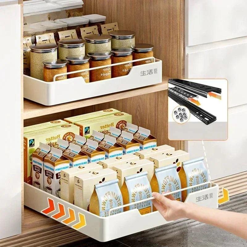 Kitchen Cabinets with Slide Rails Free of Installation of Storage Tray Cabinet Dish Rack Pull-out Kitchen Spice Box Storage Rack - Twinsupliers