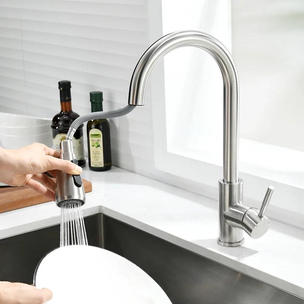 Kitchen Faucets Black Single Handle Pull Out Kitchen Tap Single Hole Handle Swivel 360 Degree Water Mixer Tap Mixer Tap 408906 - Twinsupliers