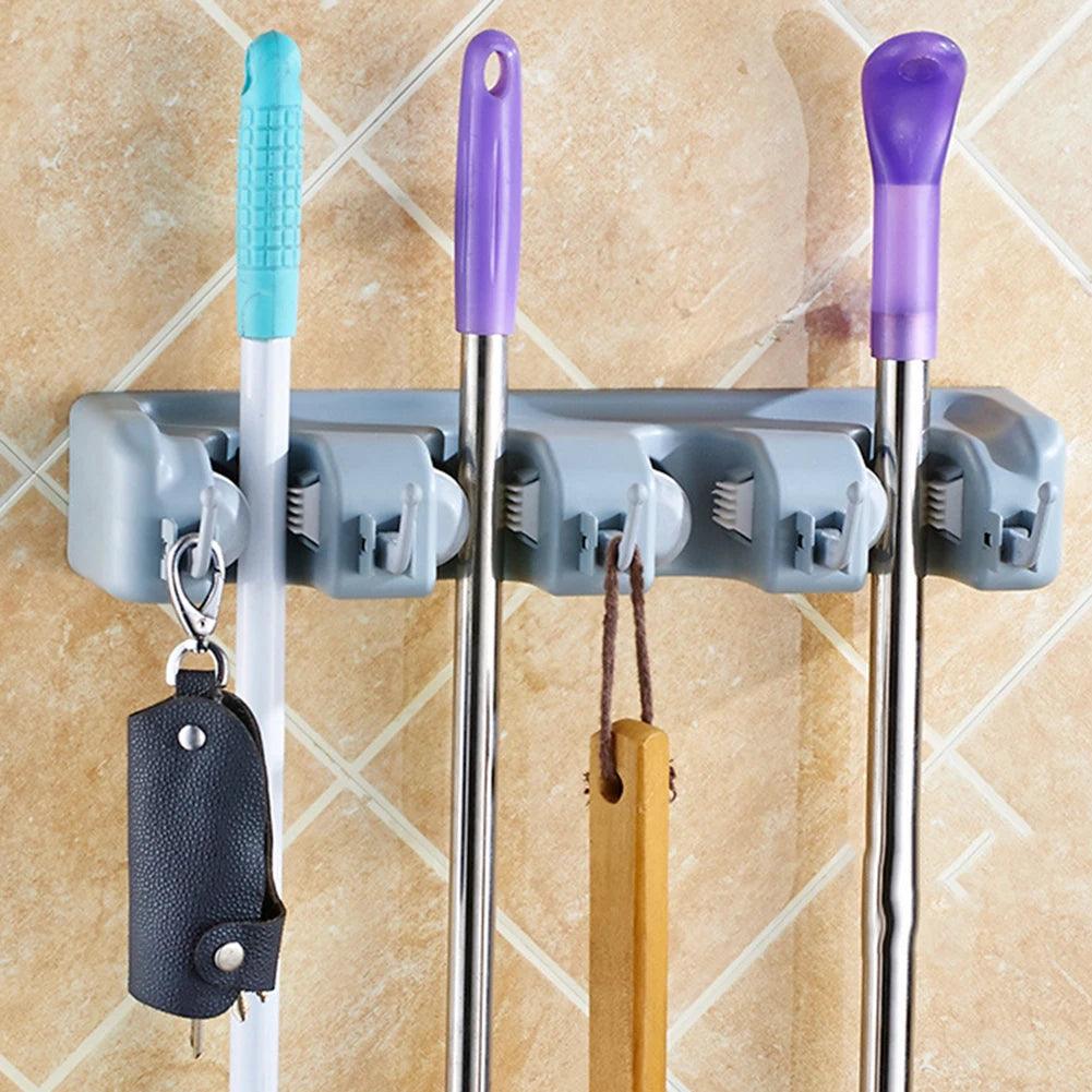 Kitchen Organizer Mop Holder Storage Rack 3/4/5 Position Wall Mounted Shelf for Mount Screw Broom Mops Hanger ABS Home Organizer - Twin suppliers 