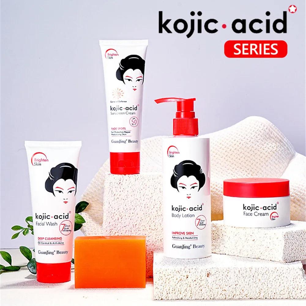 Kojic Acid Skin Care Set 7 Day Whitening Freckle Removing Facial Wash - Twin suppliers 