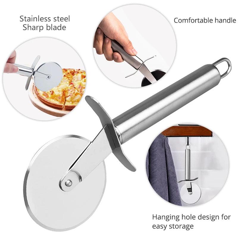 KONCO Stainless Steel Pizza Wheels & Cutter Round Pizza divider & Knife Pastry Pasta Dough Kitchen Tools Baking Cutting Tools - Twinsupliers