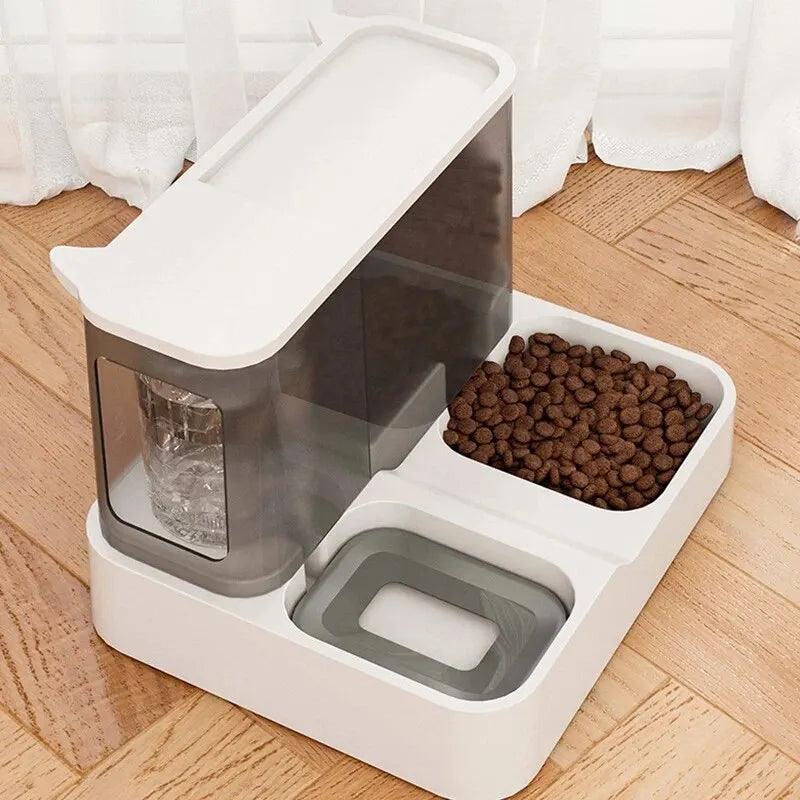 Large Capacity Automatic Cat Food Dispenser Drinking Water Bowl - Twin suppliers 