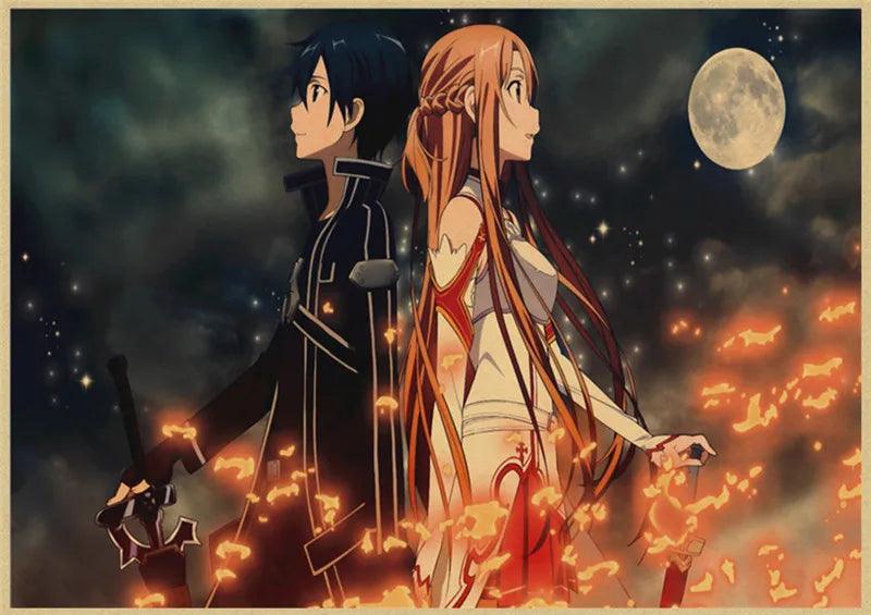 LeagueVideo Game Sword Art Online Kirito Asuna Japan Anime Kraft Poster Prints Art Wall Pictures For Living Room Home Deco - Twinsupliers