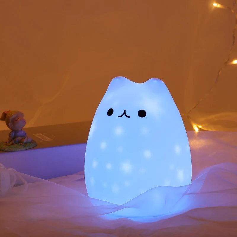 LED Night Light Star Projector Lamp Cat USB Rechargeable Silicone Cartoon Baby Children Nursery Lamps Boy Girl Gift Bedroom Deco - Twinsupliers