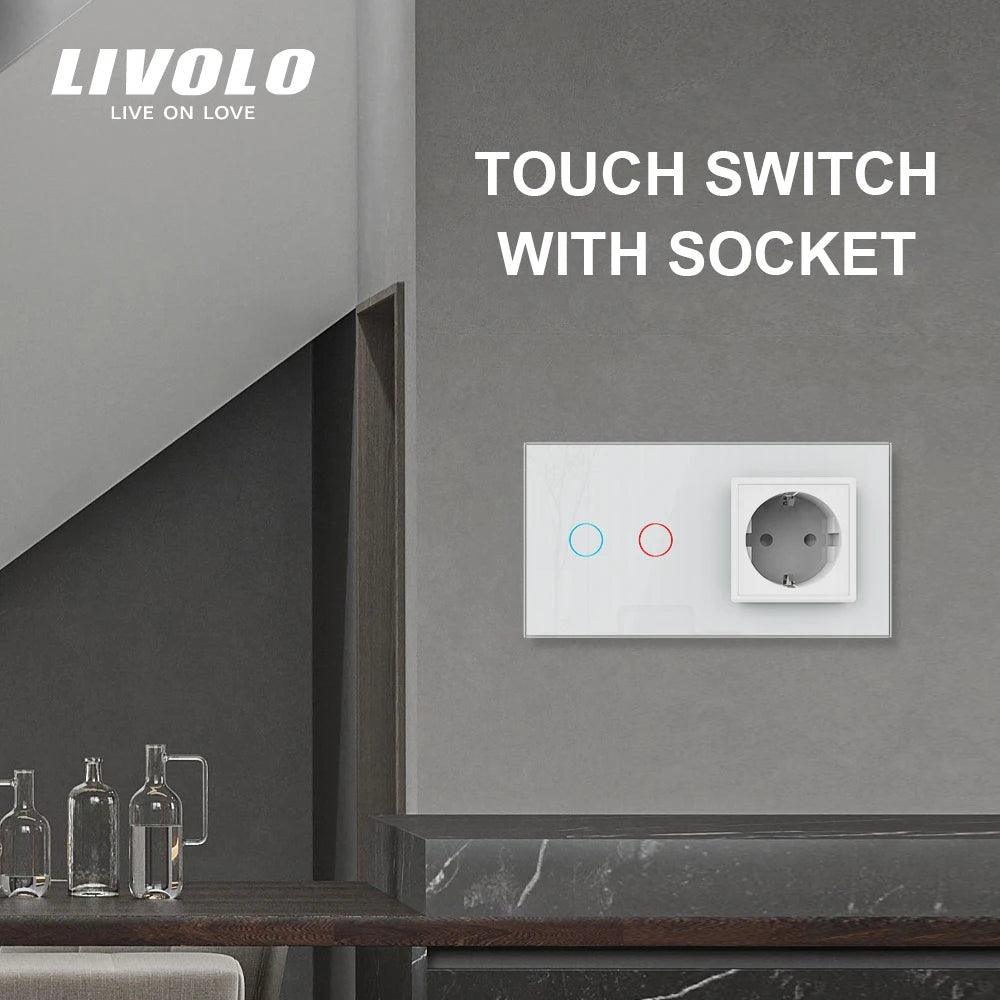 Livolo 16A EU standard Wall Power Socket with Touch Switch, AC220~250V,4colors Crystal Glass Panel, C702-C7C1EU-11,no logo - Twinsupliers