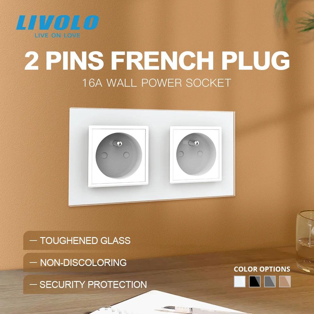 LIVOLO 16A French Standard, Wall Electric / Power Double Socket / Plug, Crystal Glass Panel,C7C2FR-11/12/13/15, no logo - Twinsupliers