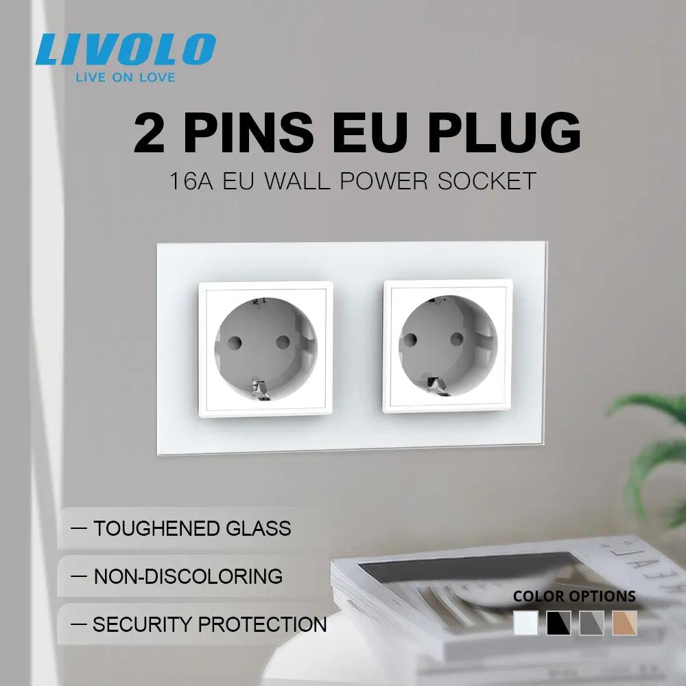 Livolo EU Standard Wall Power Socket, 4colors Crystal Glass Panel, Manufacturer of 16A Wall Outlet, C7C2EU-11/12/13/15 - Twinsupliers