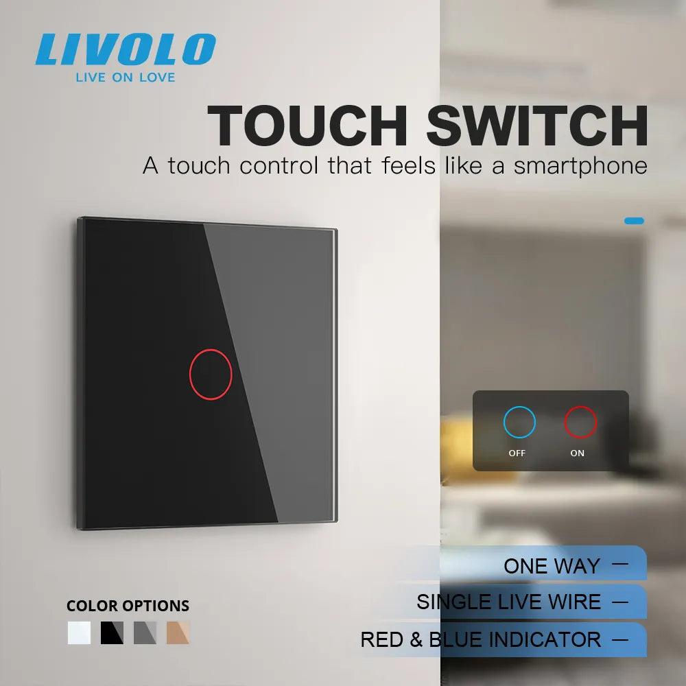 Livolo Luxury Wall Touch Sensor Switch,EU Standard 1Gang 1Way Light Switch,Crystal Glass 220-250,C701-1/2/5 - Twinsupliers