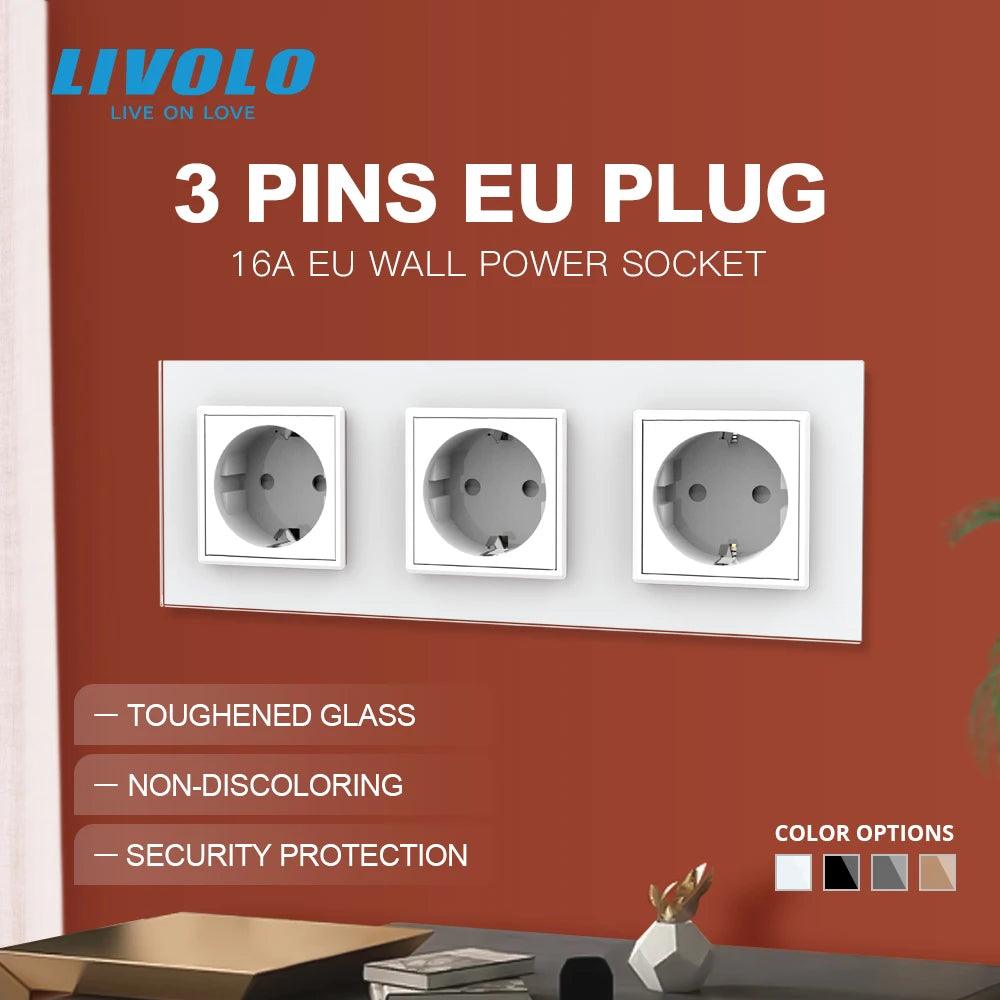 Livolo New EU Standard Power Socket, Outlet Panel, Triple Wall Power Outlet Without Plug,Toughened Glass C7C3EU-11/2/3/5 - Twinsupliers