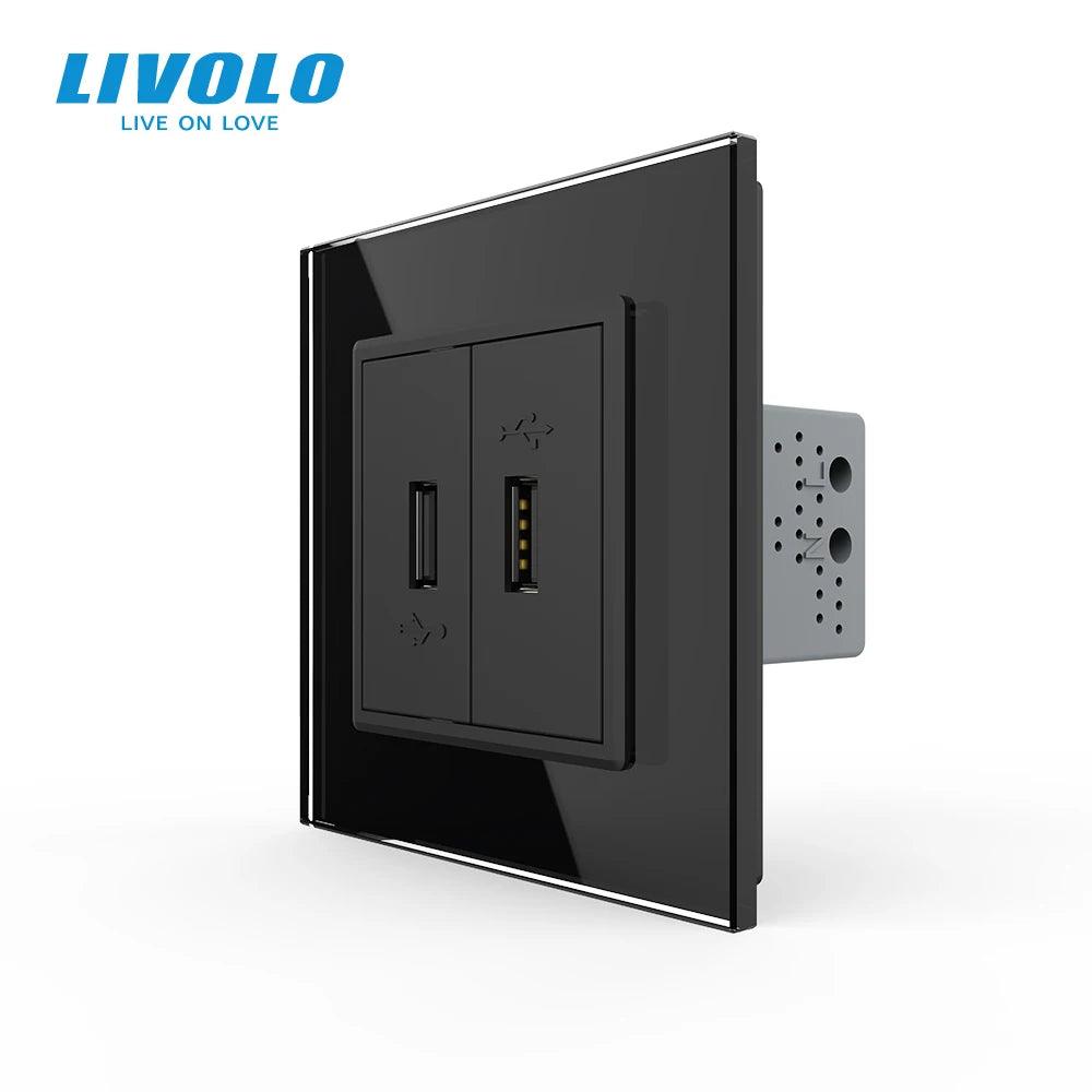 Livolo White Crystal Glass Panel, Two Gang USB Plug Socket / Wall Outlet VL-C792U-11/12/13/15,4colors,no logo - Twinsupliers