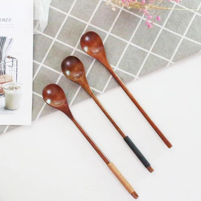 Long Handle Wooden Winding Spoon Coffee Milk Tea and Honey Stirring Spoon Fruit Spoon Kitchen Tools Tableware Wholesale - Twinsupliers