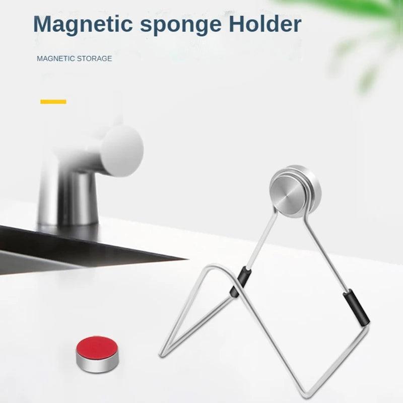 Magnetic sponge support and stainless steel drainage rack for kitchen, living room, bathroom sink, detachable cleaning cloth rac - Twinsupliers