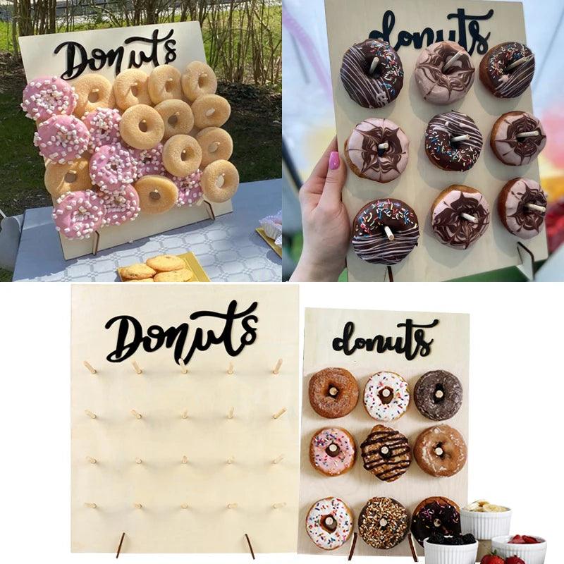 Meidding Wooden Doughnut Wall Wedding Decoration Donut Stand Donuts Stick Kids Birthday Party Deco Dessert Baby Shower Supplies - Twinsupliers