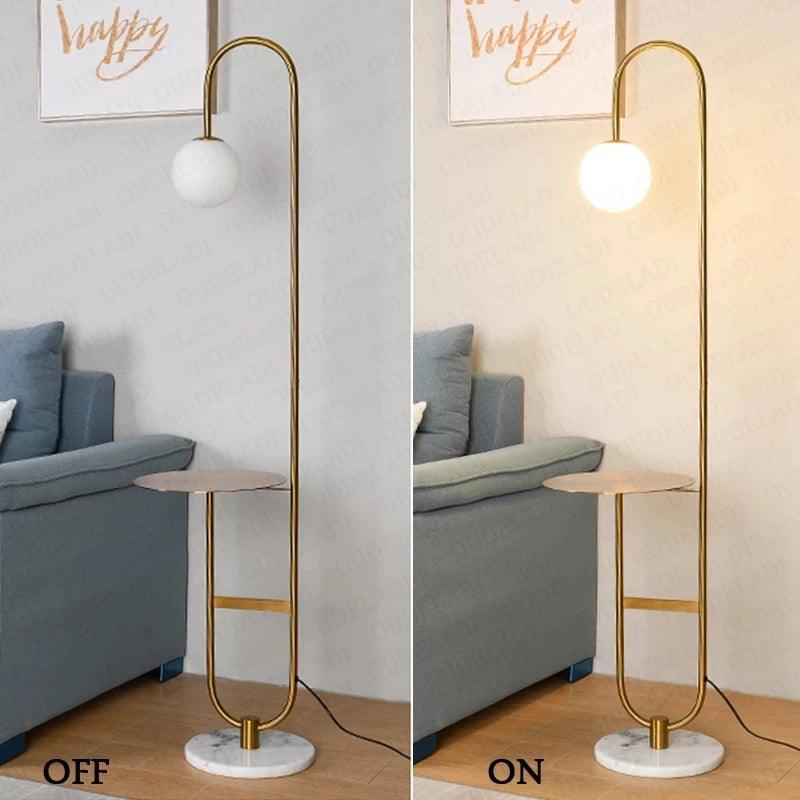 Modern Floor Lamp LED Standing Lamp With Round Table Glass ball Art Deco Living Room Reading Lights Hotel Bedroom Bedside Lights - Twinsupliers