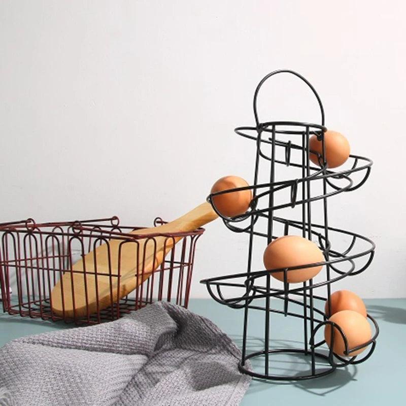 Modern Metal Egg Shelter Rack 24 Eggs Kitchen Countertop Egg Organiser Shelf Home Kitchen Supplies Spiral Storage Roller Rack - Twinsupliers