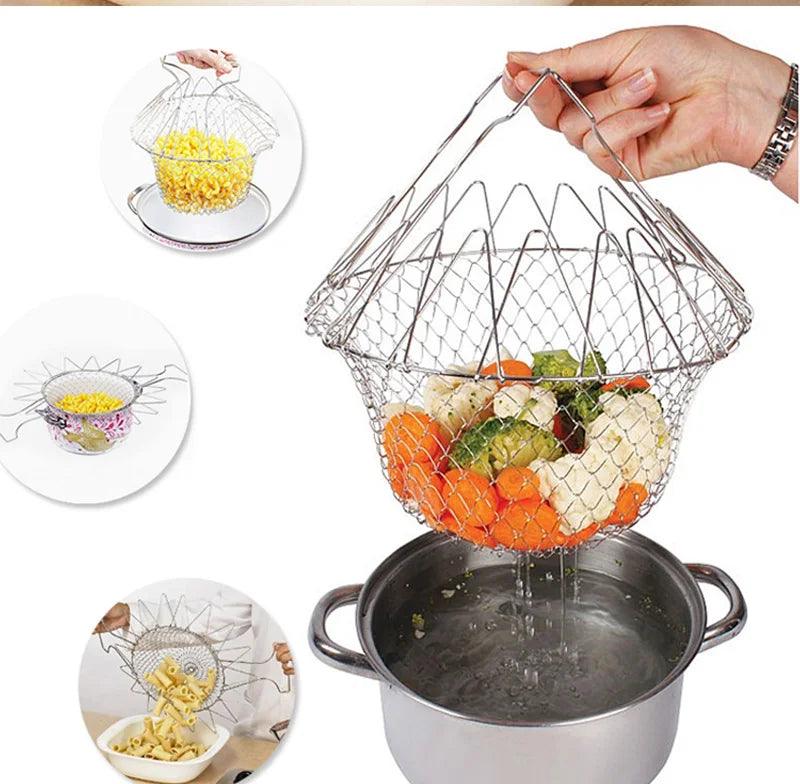 Multifunction Foldable Steam Rinse Strain Fry French Chef Basket Drainer Magic Basket Mesh Basket Strainer Net Kitchen Gadgets - Twinsupliers