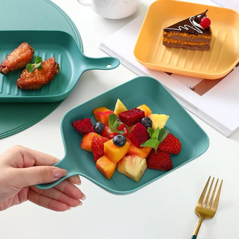 Multifunctional Plate With Handle Fruit Dessert Snacks Plates Food Grade Plastic Food Dish Tray Tableware Kitchen Accessories - Twinsupliers