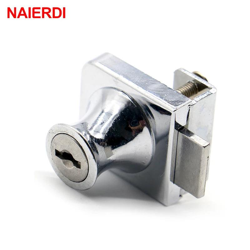 NAIERDI-407 Single Glass Lock Zinc Alloy Showcase Cabinet Door Cylinder Sliding Glass Push Door Locks For Furniture Hardware - Twinsupliers