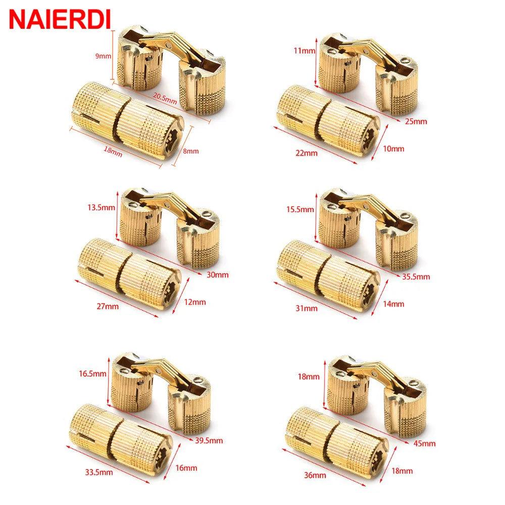 NAIERDI Copper Brass Furniture Hinges 8-18mm Cylindrical Hidden Cabinet Concealed Invisible Door Hinges For Hardware Gift Box - Twinsupliers