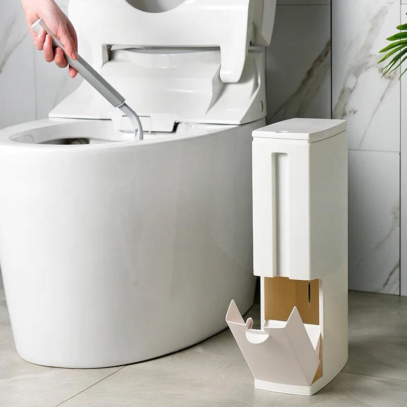 Narrow Trash Can Toilet Brush Set Bathroom Plastic Waste Bin Dustbin Kitchen Garbage Bucket Trash Bin Household Cleaning Tools - Twin suppliers 