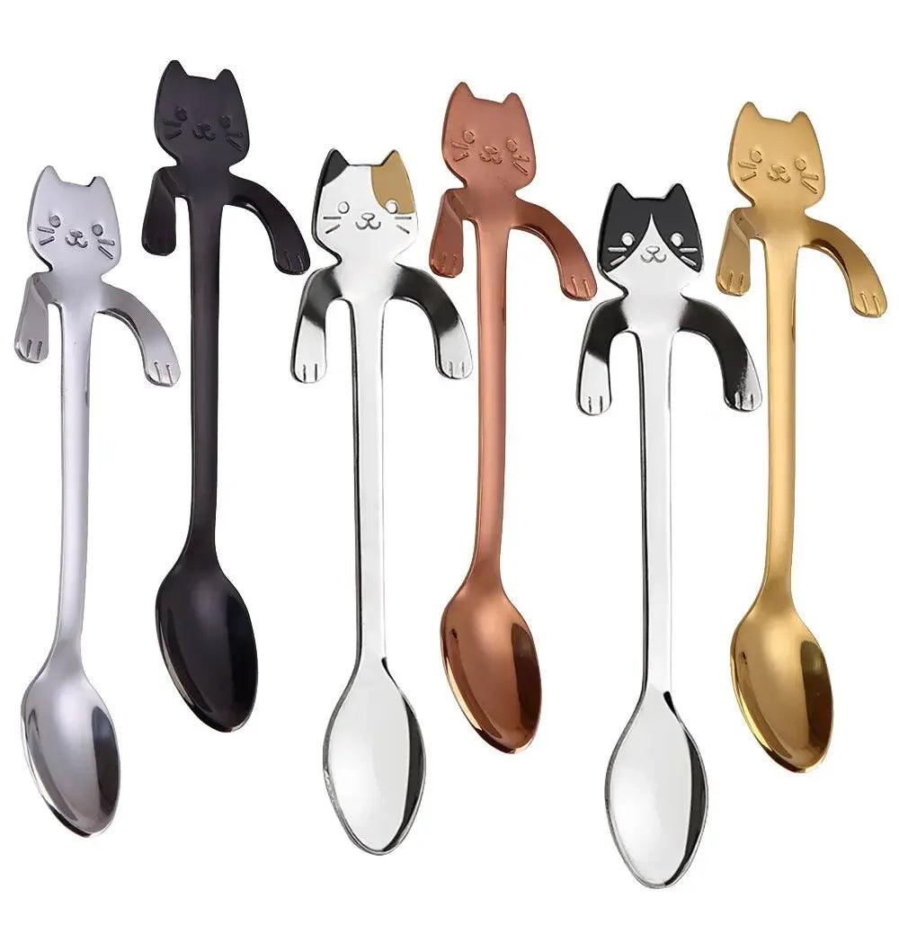 New Arrival Mini 304 Stainless Steel Cartoon Cat Spoon Long Handle Flatware Coffee Drinking Tools Kitchen Gadget Kitchen Tools - Twinsupliers