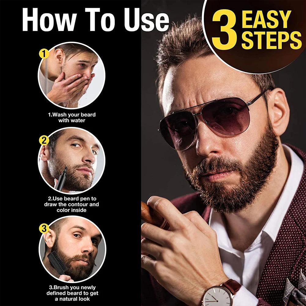 New Hot sale Beard Pen Beard Filler Pencil And Brush Beard Enhancer Waterproof Moustache Coloring Shaping Tools Hair Pencil - Twinsupliers