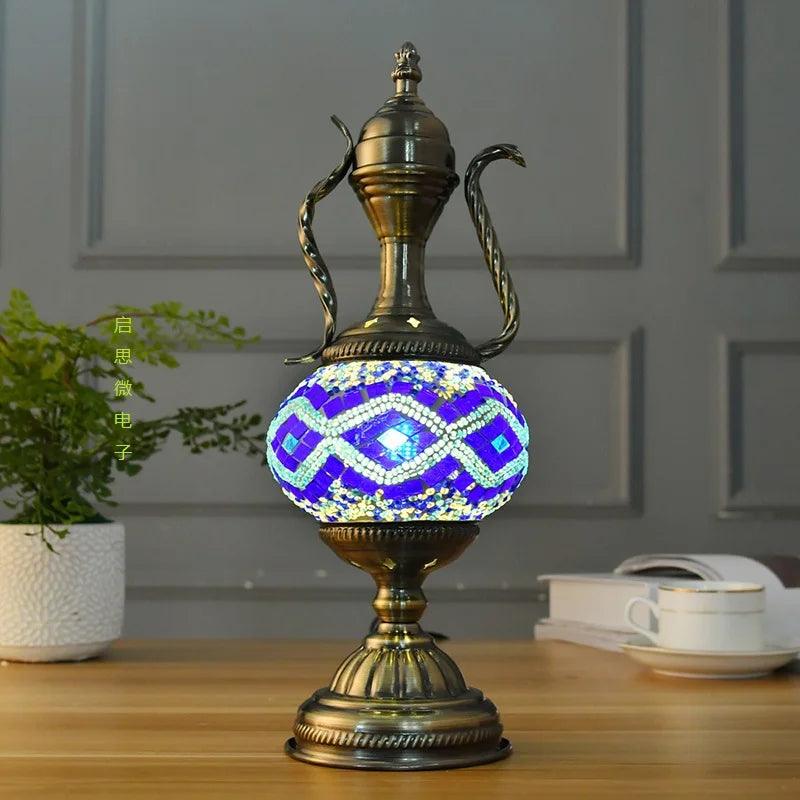 Newest Mediterranean style Art Deco Turkish Mosaic Table Lamp Handcrafted mosaic Glass romantic bed light - Twinsupliers