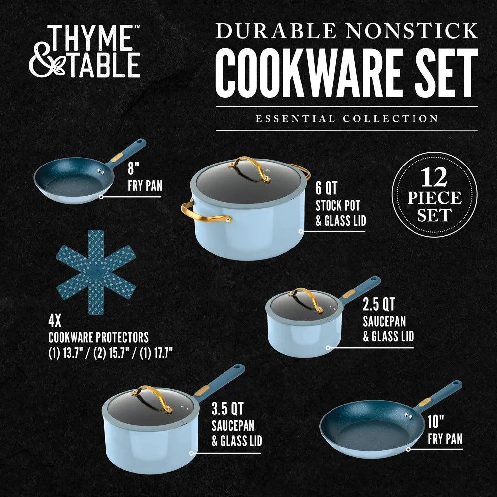 Nonstick 12-Piece Granite Cookware Set Non-stick Cookware for Kitchen Battery Pots and Pans Blue Free Shipping Cooking Pots Sets - Twinsupliers