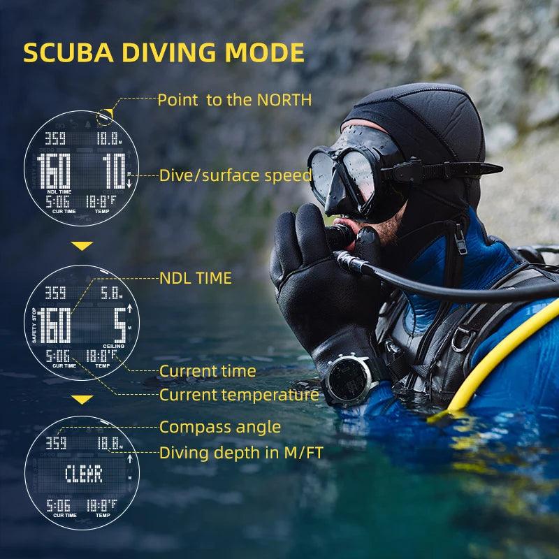 NORTH EDGE Men's Professional Diving Computer Watch Scuba Diving NDL (No Deco Time) 50M Dive Watches Altimeter Barometer Compass - Twinsupliers