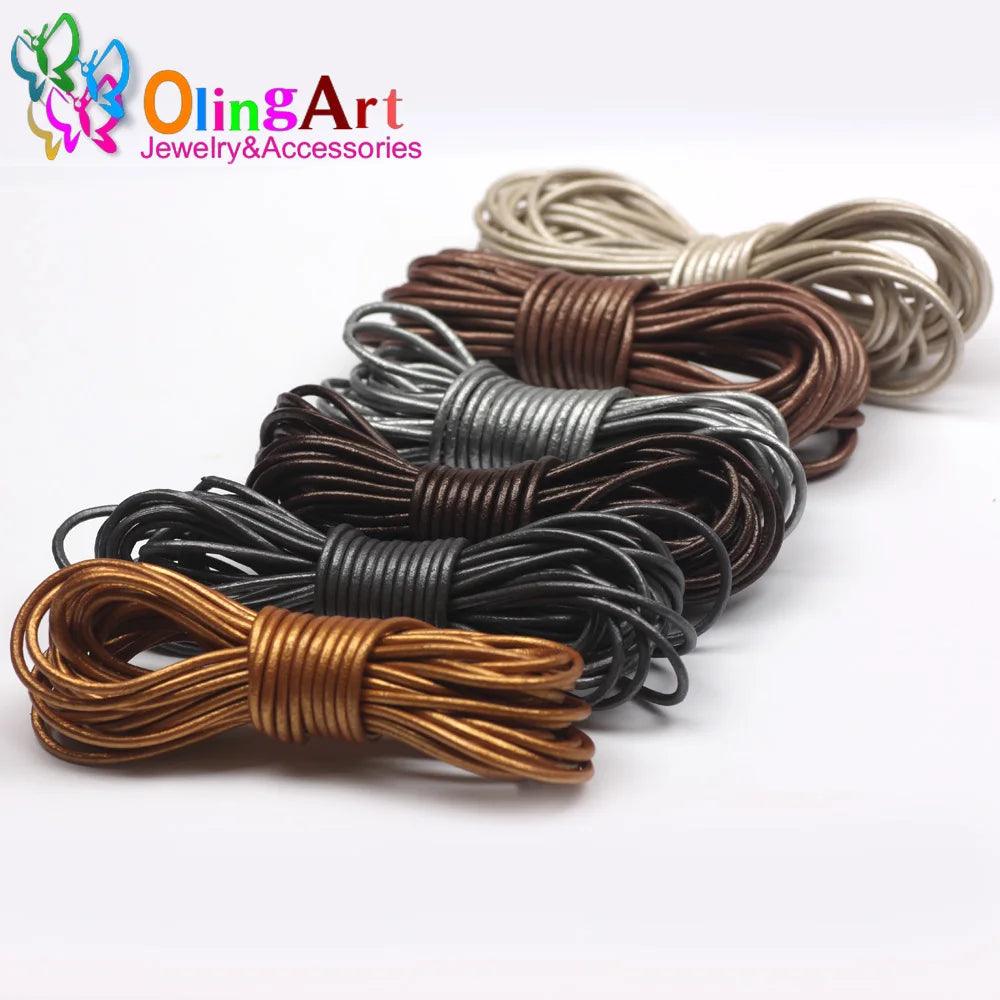 OlingArt Leather Cords 2mm 5M Craft Round Pearl Genuine Rope/Wire/String DIY Bracelet Choker Necklace Jewelry Making - Twin suppliers 