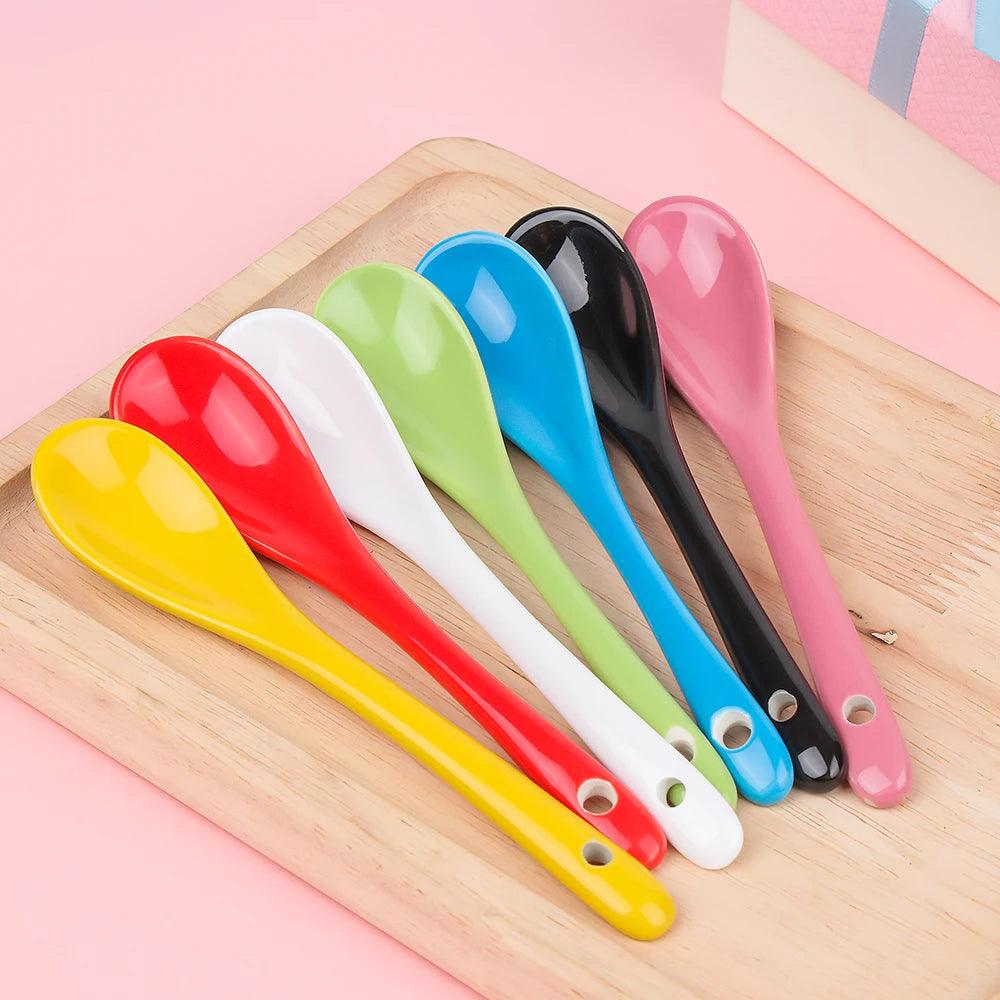 Porcelain Spoons Mini Kitchen Ceramic Tea Coffee Sugar Dessert Spoon Ice Cream Ceramic Flatware Long Handle Spoon - Twinsupliers