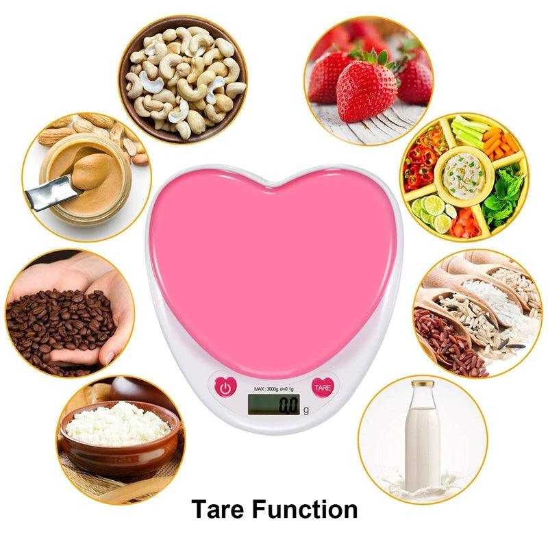 Portable Digital Kitchen Scale LCD Monitor Auto Zero Auto Poweroff Solid Heart Shape Gift For Measuring Weight Food Water Powder - Twinsupliers