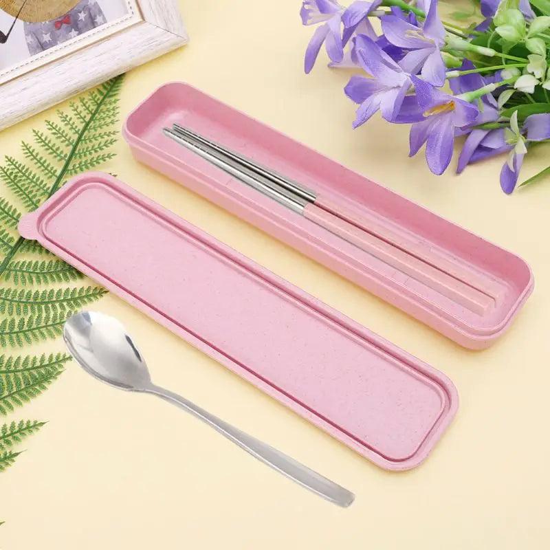 Portable Eco-Friendly Wheat Straw Cutlery Camping Picnic Box Dishware Kitchen Utensils Case - Twinsupliers