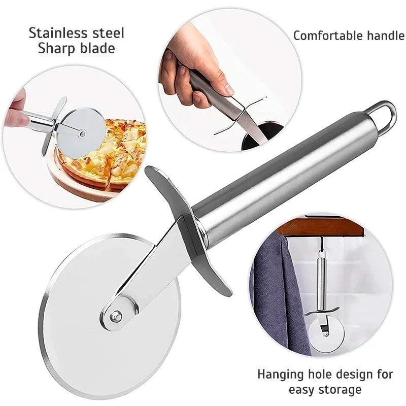 Premium Stainless Steel Kitchen Pizza Cutter Wheel Server Tools Home Knife Waffle Cookies Cake Bread Dough Slicer Baking Gadgets - Twinsupliers