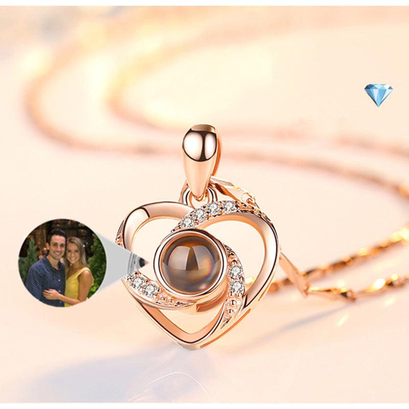 S925 Silver Romantic Colorful Photo Projection Necklace Heart Shaped Pendant Necklace - Twin suppliers 