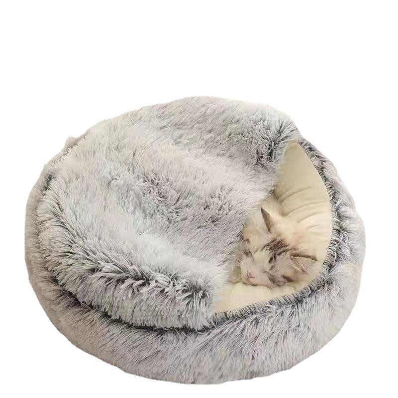 Semi-closed Cat Bed Four Seasons Universal Cover Shell Nest Small Dog Winter Pet Supplies - Twin suppliers 