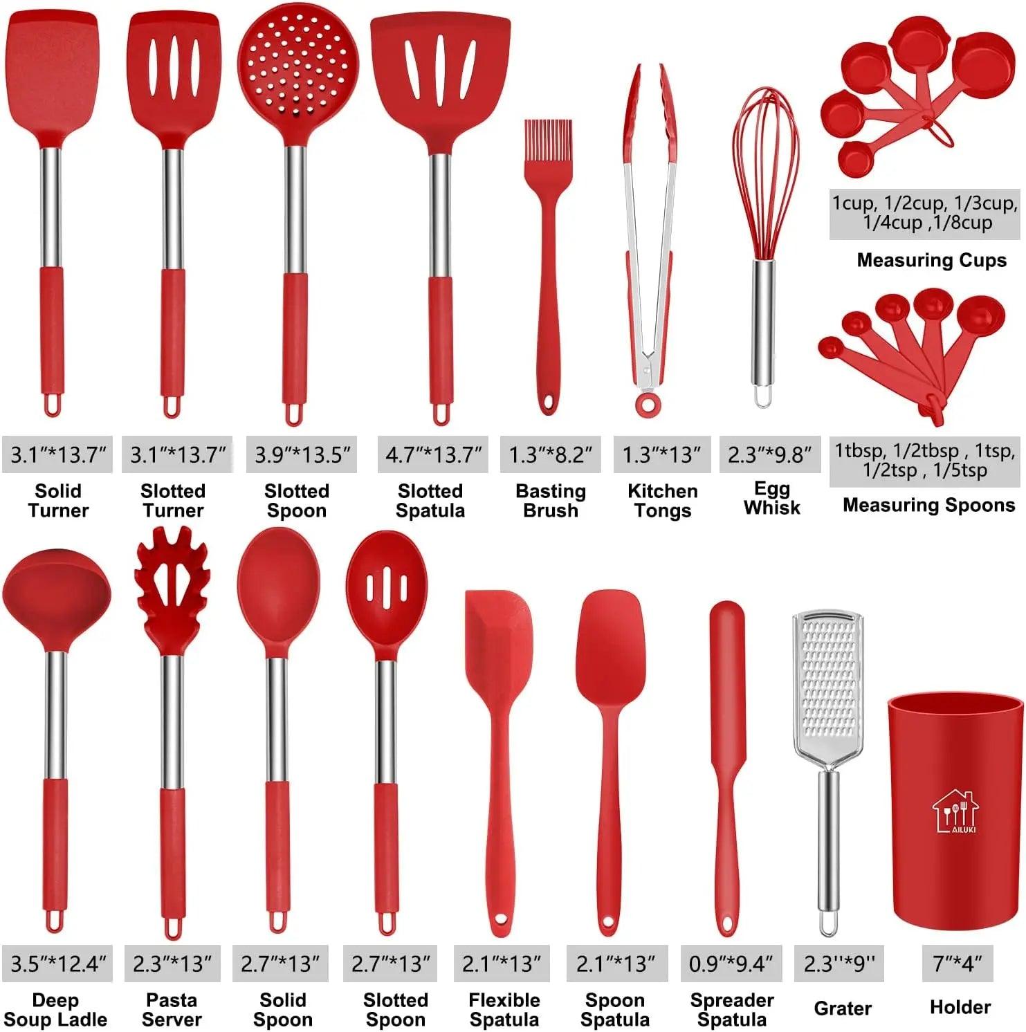 Silicone Cooking Utensil Set,Kitchen Utensils 17 Pcs Cooking Utensils Set,Non-stick Heat Resistant Silicone - Twinsupliers