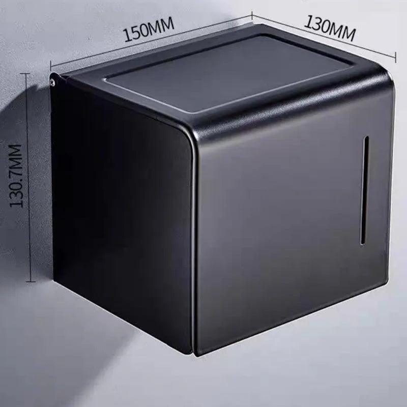 Toilet Paper Holder Matte Black Aluminum Bathroom Roll Paper Storage Rack Wall Mounted Paper Towel Holder Waterproof Tissue Box - Twinsupliers