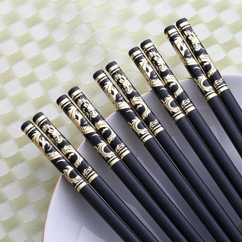 Vacclo 1 Pair High Grade Home Alloy Chopsticks Black Chopsticks Restaurant Non-slip Tableware Set Kitchen Accessories Dinerware - Twinsupliers