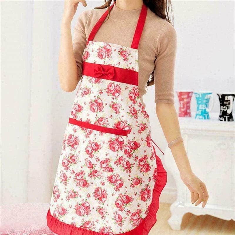 Woman Bowknot Flower Pattern Apron Adult Bibs Home Cooking Baking Coffee Shop Cleaning Sleeveles Aprons Kitchen Accessories - Twinsupliers